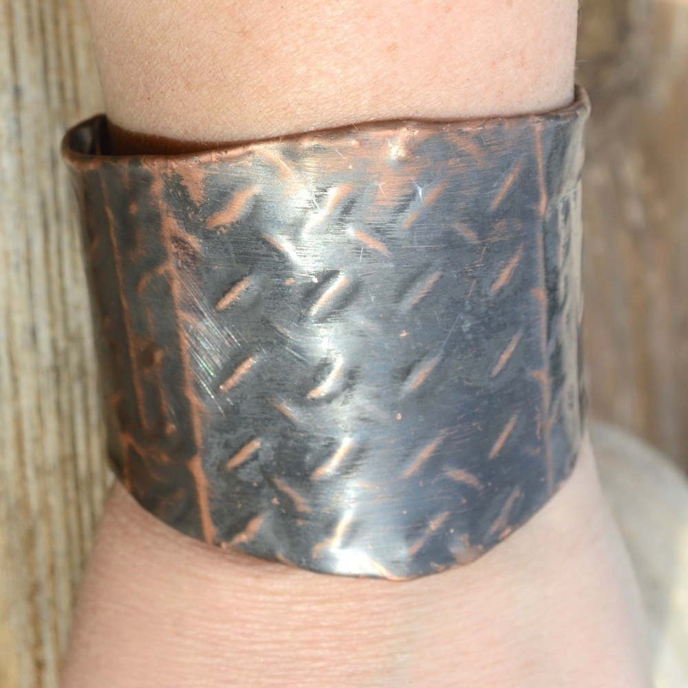 Solid Copper Armor Industrial Cuff Bracelet Unisex Gladiator Patina Spartan